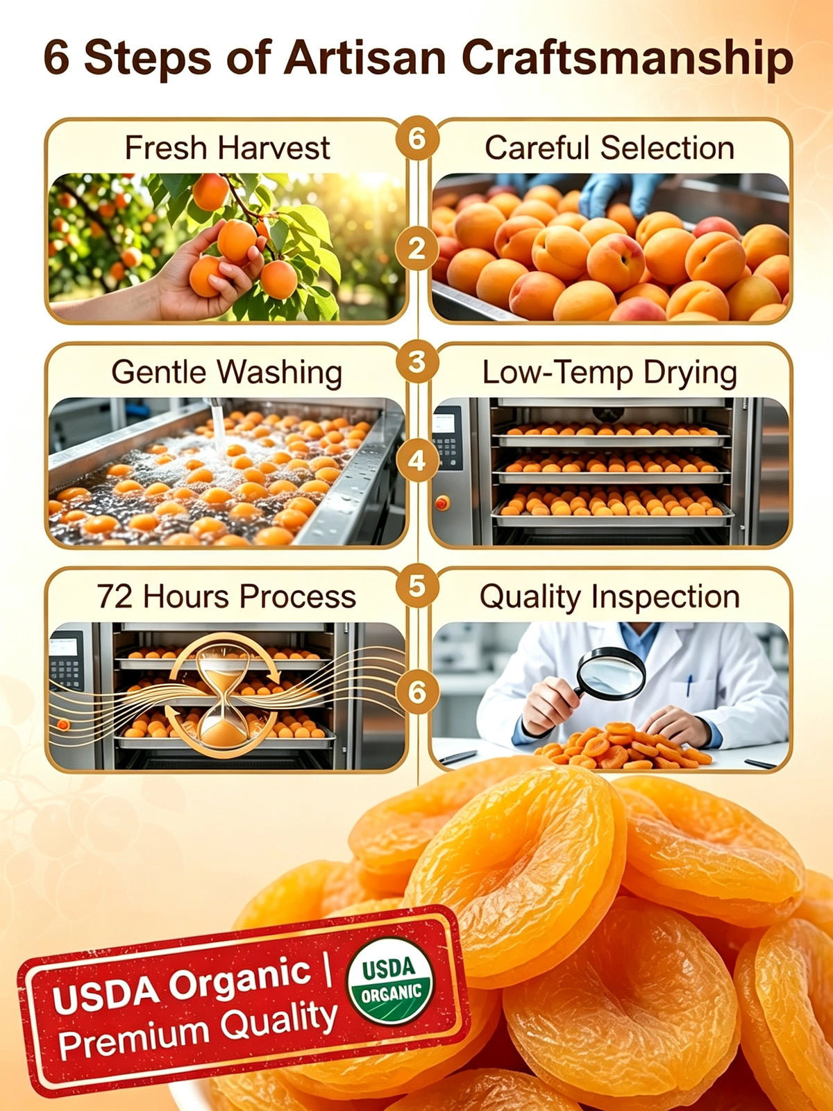 🍑Specialty California Central Valley Dried Apricots, Naturally Sweet Non‑GMO Sun‑Ripened Dried Fruit Snack-G$