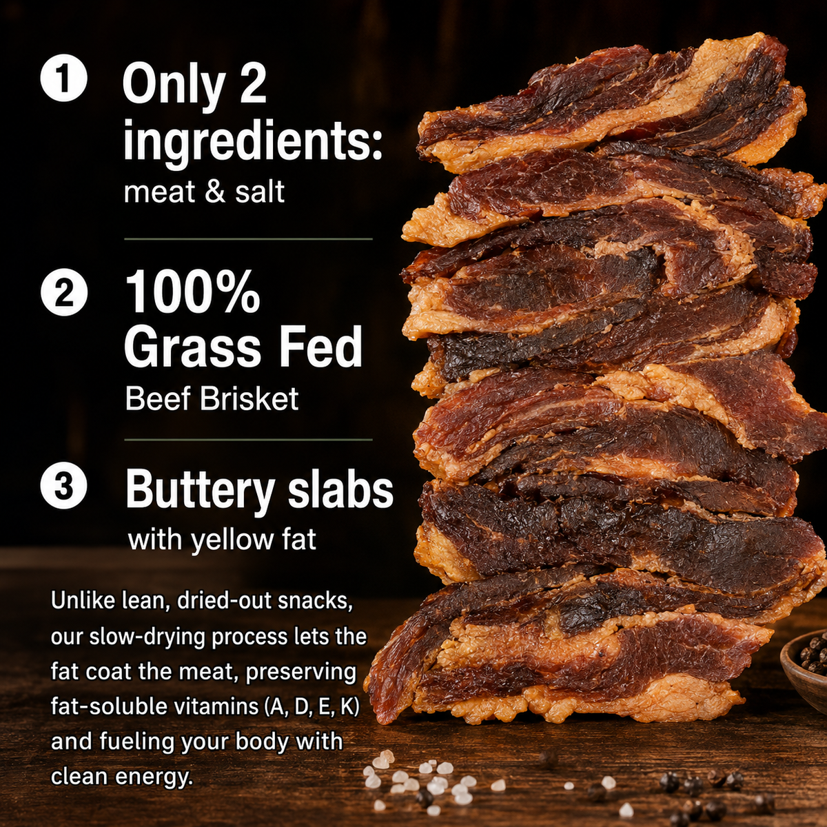 🐮100% Grass‑Fed Grass‑Finished Beef Brisket Chunks, Pure Meat & Salt Beef Jerky Snack-G$