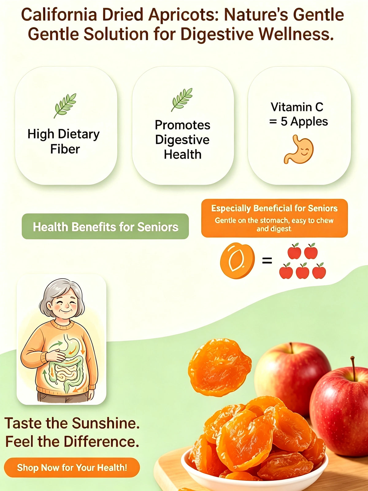 🍑Specialty California Central Valley Dried Apricots, Naturally Sweet Non‑GMO Sun‑Ripened Dried Fruit Snack-G$